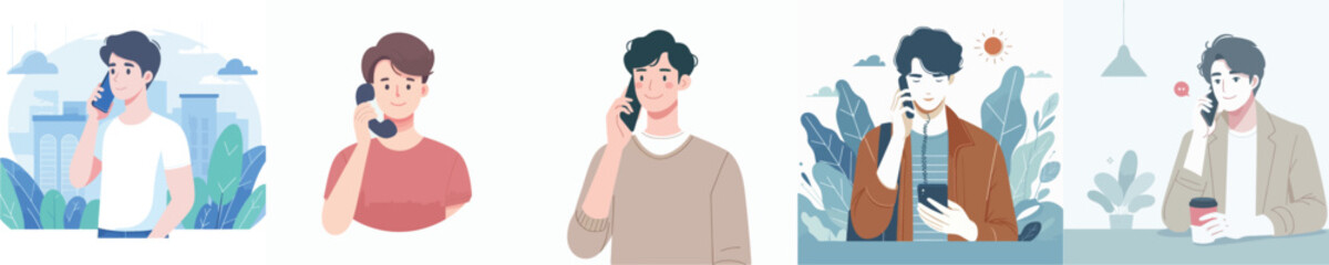 vector of a young man on the phone