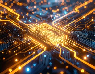 Wall Mural - glowing circuit board pathways abstract design