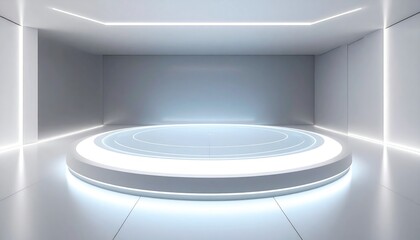 Wall Mural - glowing circular platform in a futuristic white room