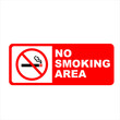 © Asyifa mm - Sticker or signboard 'No Smoking' with a crossed-out     cigarette and 'No Smoking Area' warning text, red background,     rectangular shape, modern style. Minimalist style, flat art design.