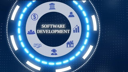 a software development button on a clear projection ,business, technology and network concept. anima