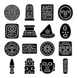 © peppastocker - Mayan culture icon collection: flat, silhouette, and linear style. ancient symbols set