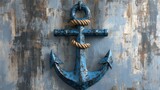 A vintage blue anchor adorned with a rope, symbolizing maritime heritage and adventure, perfect for nautical-themed projects and designs.