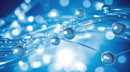 Wall Mural - abstract connected dots on bright blue background. technology concept illustration , no logos, no br