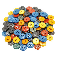 colorful four hole buttons pile isolated on transparent background