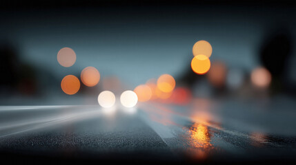 Abstract night city road. Evokes feelings of travel, motion, and adventure. Beautiful blurred lights, atmospheric mood. Perfect for backgrounds and creative designs.