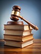 © ทองขาร พอใจ - A judge's gavel sits atop a stack of law books