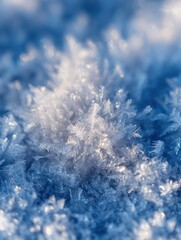 Poster - Macro Texture of Intricate Frost Crystals Forming on Frozen Packaging With a Clear Center Zone Under Cool Atmospheric Conditions