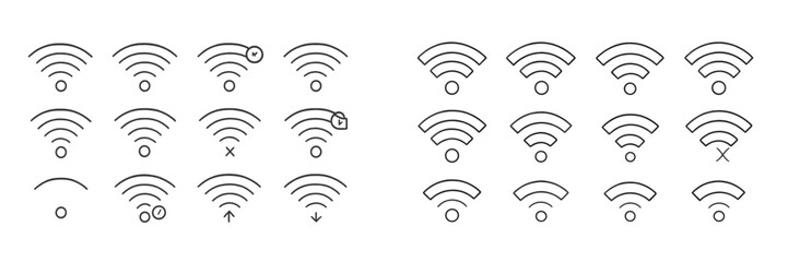 Wall Mural - various wifi signal icons with different visual representations and indicators for connectivity leve