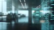 © pixelstoock - Modern Office Lobby with Data Visualization Background
