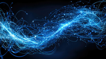Fototapete - Abstract digital blue background with glowing light lines, energy flow, and dynamic motion effect