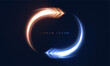 © Valeriia - Circular motion element with glowing orange and blue light arrows forming a loop on dark background. Concept of data flow, process rotation, futuristic cycles, and digital transitions.