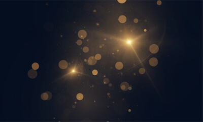 Poster - Golden glowing bokeh with soft light particles on a dark background. Warm shimmering blur for festive atmosphere, luxury visuals or elegant digital overlays.

