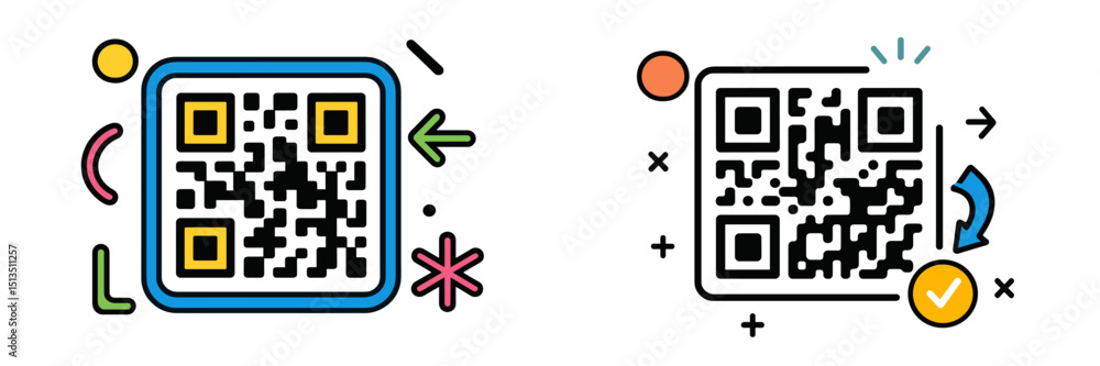Qr Code Tech Shape Stylish QR codes designed with colorful geometric shapes in a modern ...