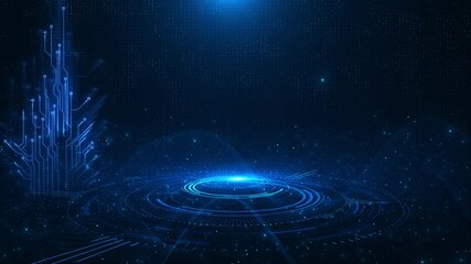 Wall Mural - digital technology cyber lines background high tech hud hologram grid podium product promotion. scie