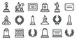 © Марія Томилович - Memorial and monument outline icons set – linear, solid, history and tribute symbols