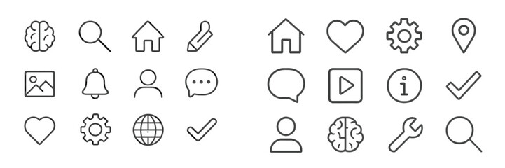 Wall Mural - variety of simple line icons representing concepts and functions commonly found in digital interface
