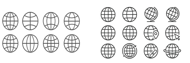 Wall Mural - collection of globe icons showcasing various representations and styles for digital design and appli