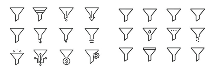 Wall Mural - various funnel icons illustrating shapes and designs for digital marketing and data analysis purpose