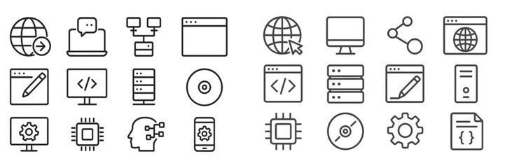 Wall Mural - various technology icons representing digital communication, computing, and data management on a min