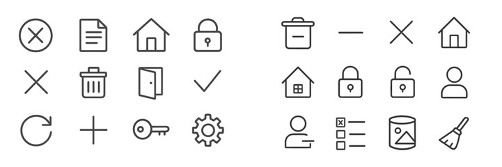 Wall Mural - simple line icons representing various user interface actions and concepts in modern digital design