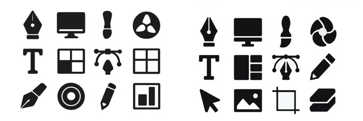 Wall Mural - collection of creative icons representing design elements and tools for digital and traditional arti