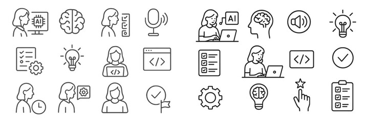 Aufkleber - Collection of icons representing technology, creativity, and communication in a digital workspace
