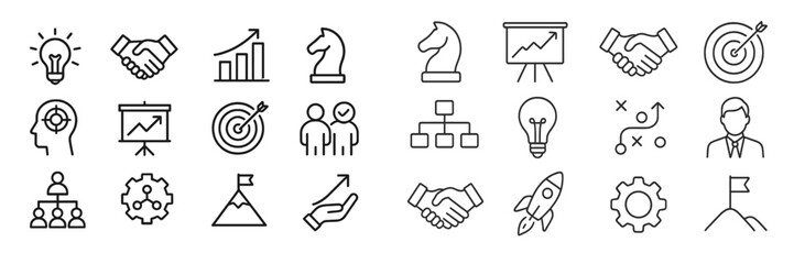 Aufkleber - Business concepts displayed through a collection of icons depicting strategy, partnership, growth, and success in a minimalist style