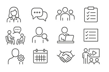 Aufkleber - Communication and collaboration icons with individuals, groups, and tools for effective teamwork and planning