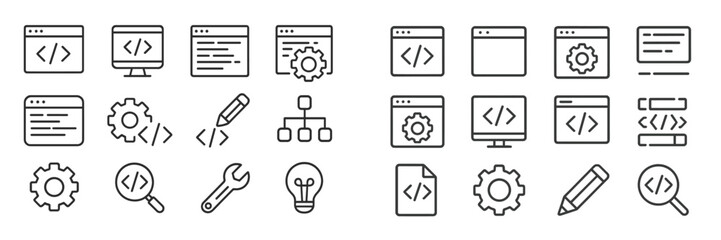 Aufkleber - Collection of programming and coding icons featuring various tools and symbols related to web development