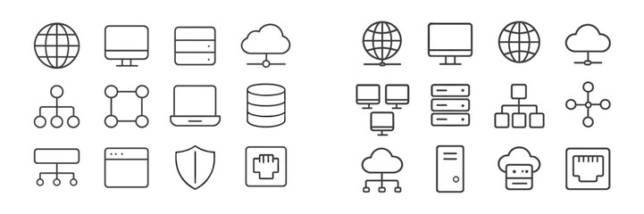 Fototapete - Collection of network and internet icons illustrating technology concepts and connections