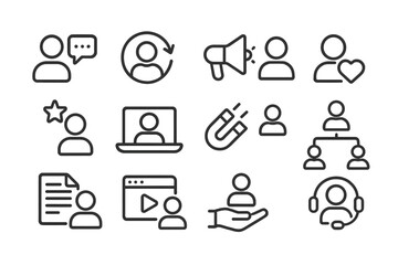 Fototapete - Icons representing communication, connection, and engagement in a digital environment showing various user interactions