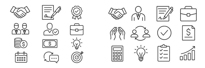 Poster - Business collaboration icons representing partnership, success, and financial planning in a modern setting