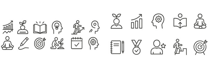 Aufkleber - Collection of minimalistic icons representing growth, learning, and achievement in personal development activities