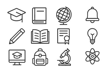 Poster - Collection of educational icons depicting learning tools and symbols commonly used in schools and classrooms