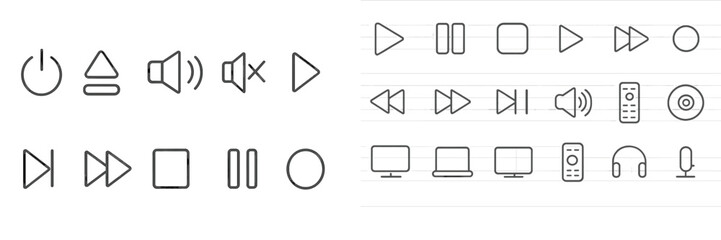 Leinwandbilder - Collection of various multimedia control icons designed in a minimalist style on a lined notebook paper background