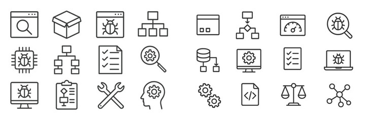 Leinwandbilder - Collection of technology and software development icons illustrating various concepts and processes related to debugging and programming