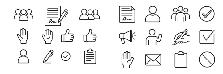 Aufkleber - Collection of line icons representing teamwork, communication, and organization activities in a professional setting