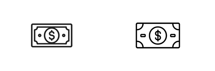 Aufkleber - Two simple black and white dollar bill illustrations representing currency in economic concepts