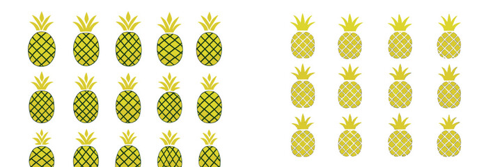 Aufkleber - Repeated pineapple pattern in bright yellow on a white background ideal for summer-themed designs