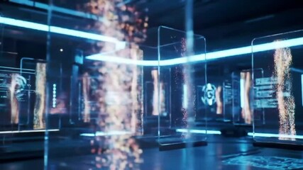 Futuristic Data Flowing through Virtual Servers in a Modern Technology Room