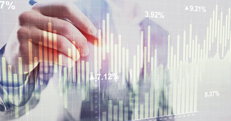 Wall Mural - stock chart wit blue bars, reflecting market trends on grid background