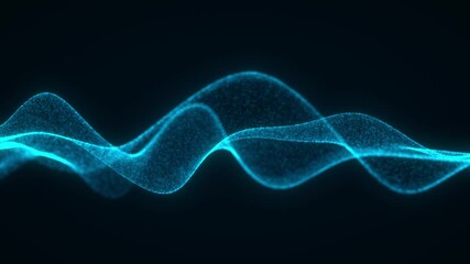 Abstract digital data wave with glowing particles and dynamic lines on a dark background, concept of technology and data visualization. 3d animation. Abstract high tech Artificial intelligence (AI)