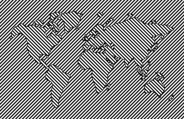 Wall Mural - abstract art geometric world map and diagonal strips, black halftone and on a white background using