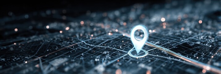 Leinwandbilder - Digital Map Displays Pulsing Delivery Icon Navigating City Grid at Night