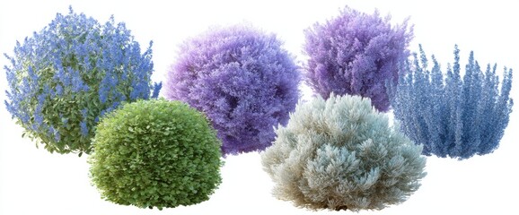 Poster - Colorful Ornamental Bushes on White Background, Ideal for Landscaping Design and Promoting Environmental Awareness : Generative AI