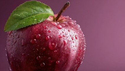 Poster - Close-Up of a Red Apple With Water Droplets, Representing Healthy Eating and Fresh Produce : Generative AI