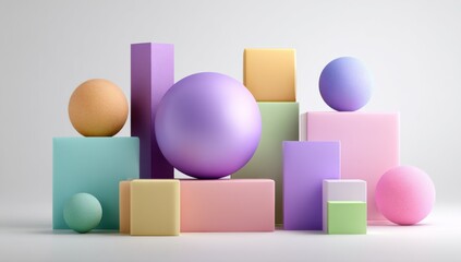 Aufkleber - Pastel Geometric Shapes Arrangement on White, Showcasing Creative Solutions and Modern Design Principles, Perfect for Visual Communication : Generative AI