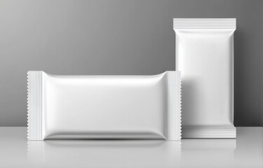 Aufkleber - Two Blank White Snack Bar Wrappers on Reflective Surface, Ideal for Product Mockups and Package Design Presentations : Generative AI