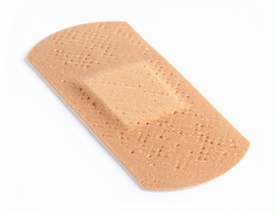 single small beige adhesive bandage isolated on white background